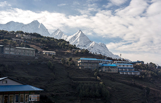 suspension bridge above dudh koshi river on the way to namche from jorsalle
